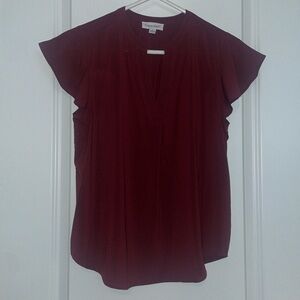 Calvin Klein Maroon Flutter Short Sleeve Blouse. Size S.